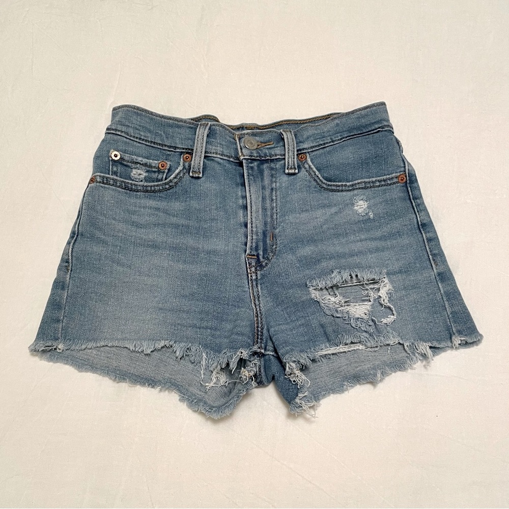 Levi’s High Rise Denim Jean Cut Off Shorts Light Medium Wash Size 25